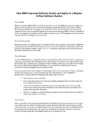 How BMW Improved Software Quality and Agility of a Mission Critical Software System