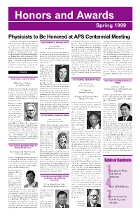 Spring 1999 Honors and Awards