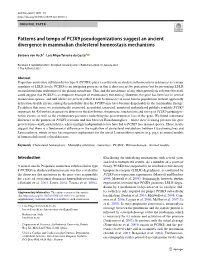 Patterns and Tempo of PCSK9 Pseudogenizations Suggest an Ancient Divergence in Mammalian Cholesterol Homeostasis Mechanisms
