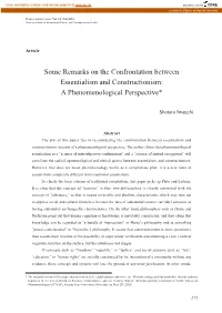 Some Remarks on the Confrontation Between Essentialism and Constructionism: a Phenomenological Perspective*
