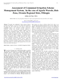Assessment of Communal Irrigation Scheme Management System, in the Case of Agarfa Woreda, Bale Zone, Oromia Regional State, Ethiopia