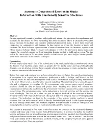 Automatic Detection of Emotion in Music: Interaction with Emotionally Sensitive Machines