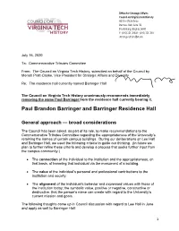 Council on Virginia Tech History Report on Barringer Hall