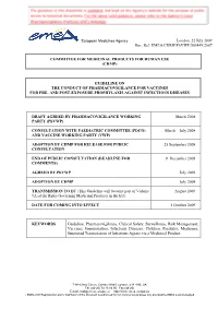 Guideline on the Conduct of Pharmacovigilance for Vaccines for Pre- and Post-Exposure Prophylaxis Against Infectious Diseases