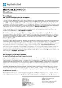Harrison Birtwistle Selected Reviews