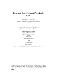 Long and Short Adjunct Fronting in HPSG