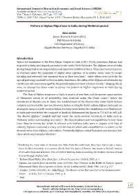 Pattern of Afghan Migrations to India During Medieval Period Introduction