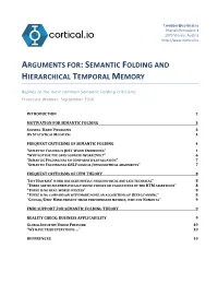 Arguments For: Semantic Folding and Hierarchical Temporal Memory
