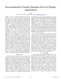 Environmentally Friendly Quantum Dots for Display Applications