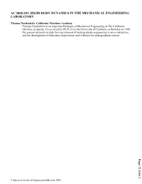 Rigid Body Dynamics in the Mechanical Engineering Laboratory