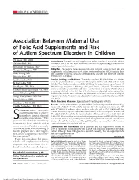 Association Between Maternal Use of Folic Acid Supplements and Risk of Autism Spectrum Disorders in Children