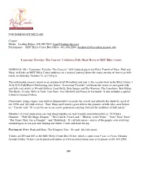 FOR IMMEDIATE RELEASE Contact: Media – Leading Edges, 601.483.9810, Lynn@Leadingedges.Net Performance – MSU Riley Center