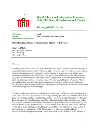 Mass Deacidification: a Preservation Option for Libraries
