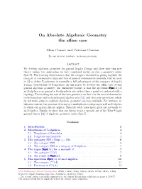 On Absolute Algebraic Geometry the Affine Case the Category Mo (By the Natural Functor M ↦ SM: the Spherical Monoid Algebra [11])