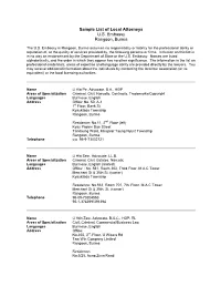 Sample List of Local Attorneys U.S. Embassy Rangoon, Burma