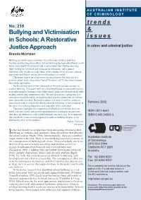 Bullying and Victimisation in Schools: a Restorative Justice Approach