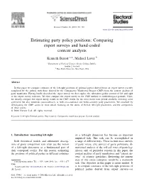 Estimating Party Policy Positions: Comparing Expert Surveys and Hand-Coded Content Analysis