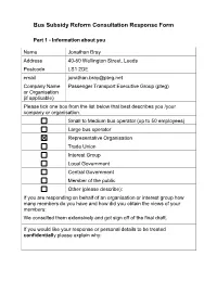 Bus Subsidy Reform Consultation Response Form