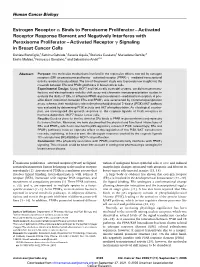 Estrogen Receptor a Binds to Peroxisome Proliferator ^ Activated
