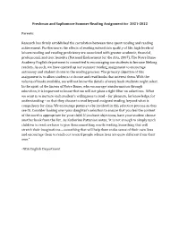Freshman and Sophomore Summer Reading 2021-22