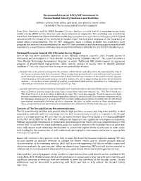 Recommendations for NASA/NSF Investment in Precise Radial Velocity Hardware and Facilities