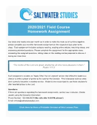 2020/2021 Field Course Homework Assignment