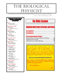 4 Th APS Workshop on Opportunities in Biological Physics