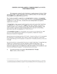 Certification Regarding Correspondent Accounts for Foreign Banks