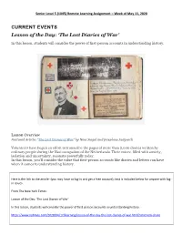 CURRENT EVENTS Lesson of the Day: 'The Lost Diaries of War'