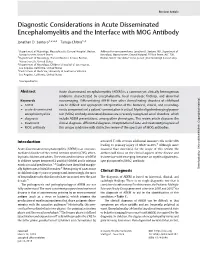 Diagnostic Considerations in Acute Disseminated Encephalomyelitis and the Interface with MOG Antibody