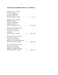 I RESPONSE APPENDIX TABLE of CONTENTS