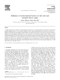 Influence of Environmental Factors on Shot Put and Hammer Throw Range