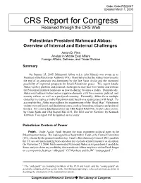 Palestinian President Mahmoud Abbas: Overview of Internal and External Challenges