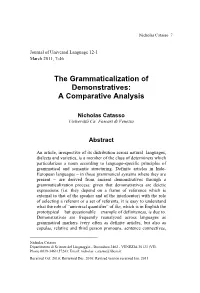 The Grammaticalization of Demonstratives: a Comparative Analysis