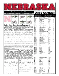 2007 Softball Contact: Matt Smith E-Mail: Msmith@Huskers.Com Vs