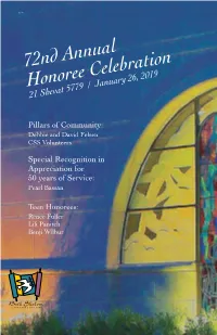 72Nd Annual Honoree Celebration 21 Shevat 5779 / January 26, 2019