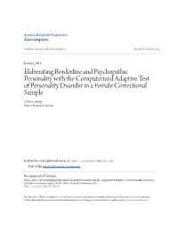 Elaborating Borderline and Psychopathic Personality with the Computerized Adaptive Test of Personality Disorder in a Female Corr