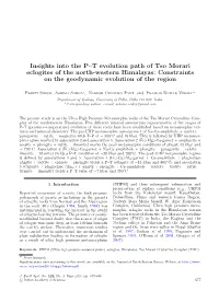 Insights Into the P–T Evolution Path of Tso Morari Eclogites of the North-Western Himalayas: Constraints on the Geodynamic Evolution of the Region