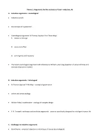 Theme 1: Arguments for the Existence of God – Inductive, AS A. Inductive