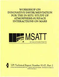 Workshop on Innovative Instrumentation for the in Situ Study of Atmosphere-Surface Interactions on Mars