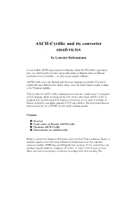 ASCII-Cyrillic and Its Converter Email-Ru.Tex