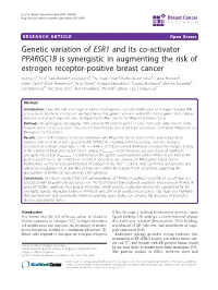 Genetic Variation of ESR1 and Its Co-Activator PPARGC1B Is