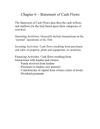 Chapter 6 – Statement of Cash Flows