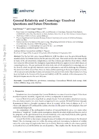 General Relativity and Cosmology: Unsolved Questions and Future Directions