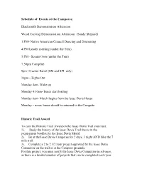 Schedule of Events at the Camporee