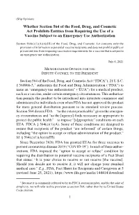 Whether Section 564 of the Food, Drug, and Cosmetic Act Prohibits Entities from Requiring the Use of a Vaccine Subject to an Emergency Use Authorization