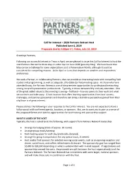 2020 Partners Retreat Host Published June 4, 2019 Proposals Due by 5:00Pm ET, Friday, July 12, 2019