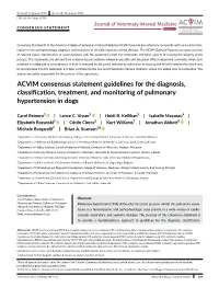 ACVIM Consensus Statement Guidelines for the Diagnosis, Classification, Treatment and Monitoring of Pulmonary Hypertension in Do