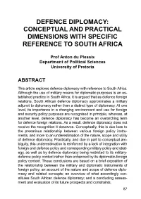 Defence Diplomacy: Conceptual and Practical Dimensions W Ith Specific Reference to South Africa