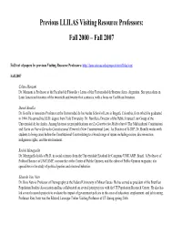 Previous LLILAS Visiting Resource Professors: Fall 2000 – Fall 2007